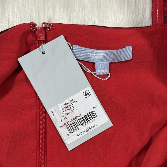 Antonio Melani Women's Size 12 Red Tartan Plaid Elena Square Neck Midi‎ Dress - Picture 6 of 11